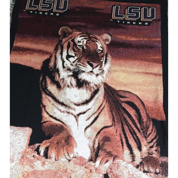 LSU Tigers Throw With Fringe Gold Brown Maroon Collegiate Warm Cozy - Picture 2 of 7